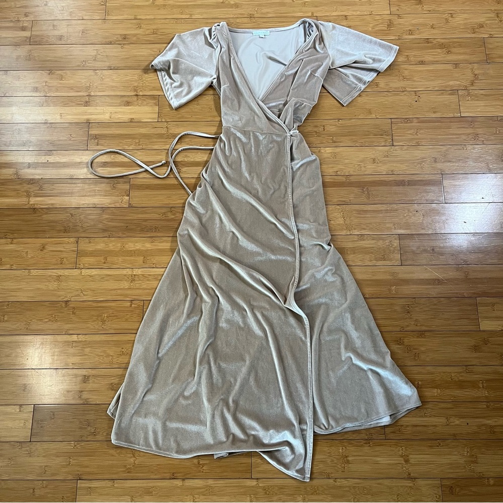 Baltic Born Meghan Velvet True Wrap Maxi Dress Formal Bridesmaid in Champagne - Picture 4 of 16